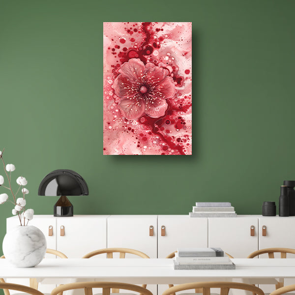 Dynamische abstracte bloem in rood en roze canvas met baklijst