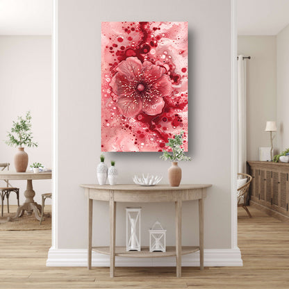 Dynamische abstracte bloem in rood en roze canvas met baklijst