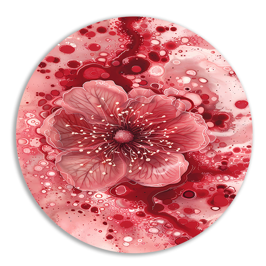 Dynamische abstracte bloem in rood en roze aluminium muurcirkel