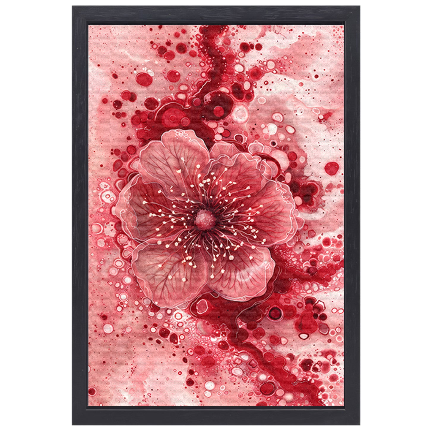 Dynamische abstracte bloem in rood en roze canvas met baklijst