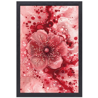 Dynamische abstracte bloem in rood en roze canvas met baklijst