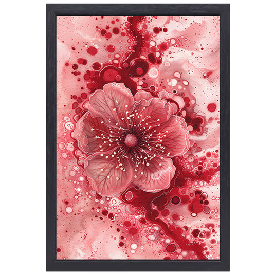 Dynamische abstracte bloem in rood en roze canvas met baklijst