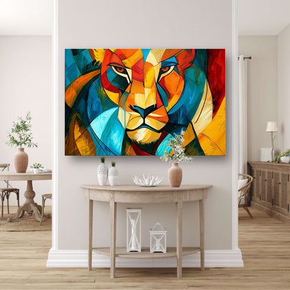 Abstracte kleurrijke leeuw in kubistische stijl acrylglas