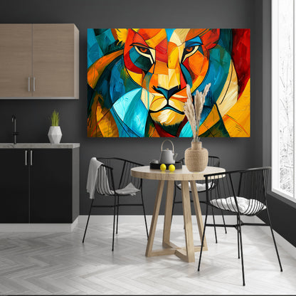 Abstracte kleurrijke leeuw in kubistische stijl acrylglas