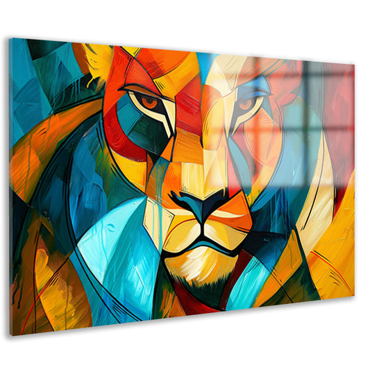 Abstracte kleurrijke leeuw in kubistische stijl acrylglas
