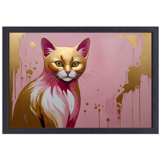 Gouden en roze moderne katportret canvas met baklijst