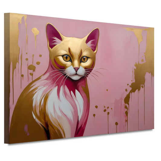 Gouden en roze moderne katportret canvas