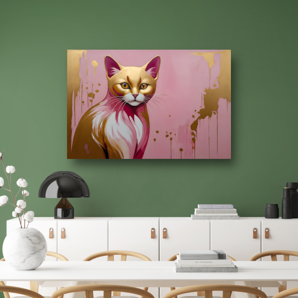 Gouden en roze moderne katportret canvas met baklijst