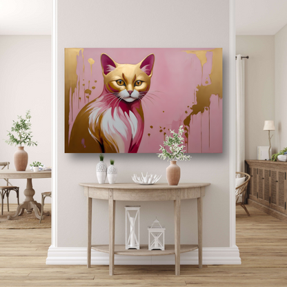 Gouden en roze moderne katportret canvas met baklijst