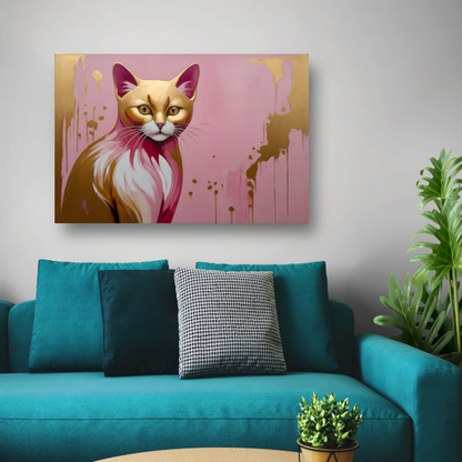 Gouden en roze moderne katportret canvas met baklijst