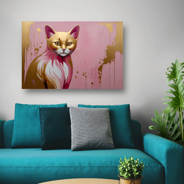 Gouden en roze moderne katportret poster