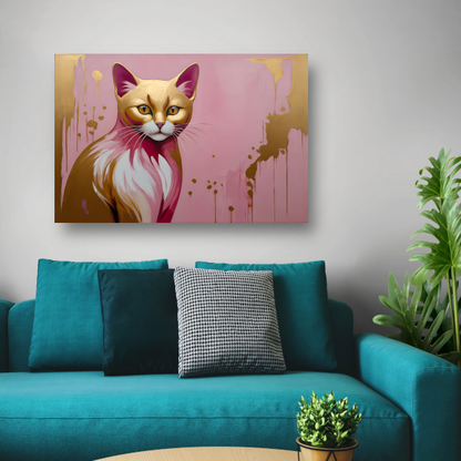 Gouden en roze moderne katportret poster