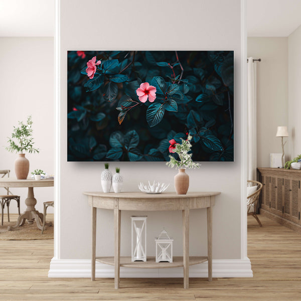 Tropische bloemen met dieptewerking en contrastposter