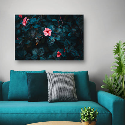 Tropische bloemen met dieptewerking en contrastposter