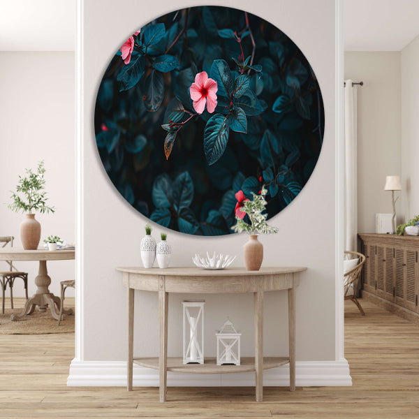 Tropische bloemen met dieptewerking en contrast forex muurcirkel