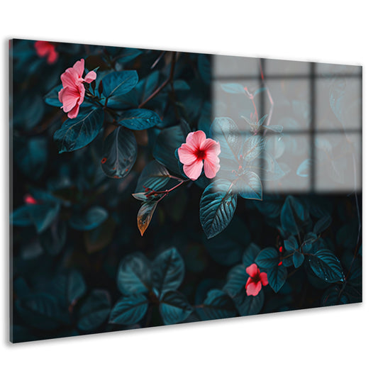 Tropische bloemen met dieptewerking en contrast acrylglas