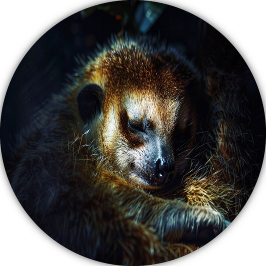 Meerkat rust zacht in het gouden licht aluminium muurcirkel