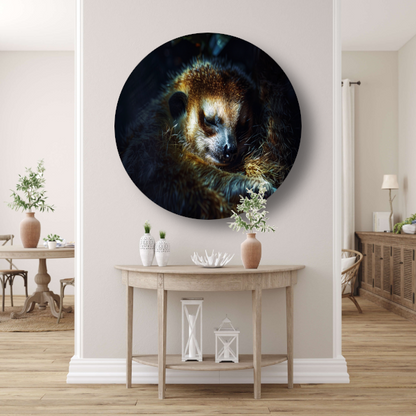 Meerkat rust zacht in het gouden licht aluminium muurcirkel