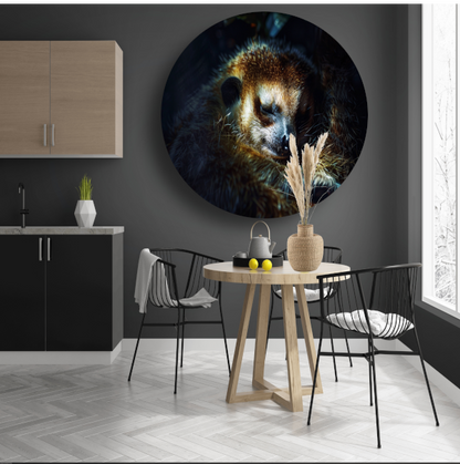 Meerkat rust zacht in het gouden licht aluminium muurcirkel