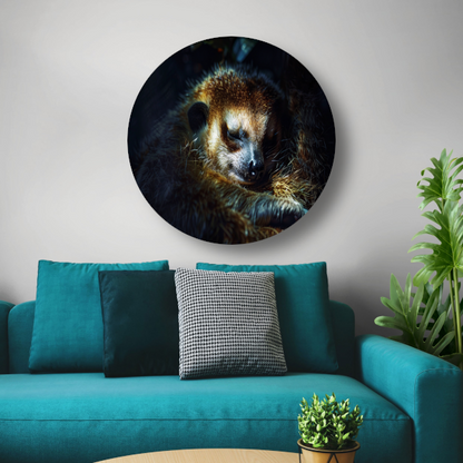 Meerkat rust zacht in het gouden licht aluminium muurcirkel