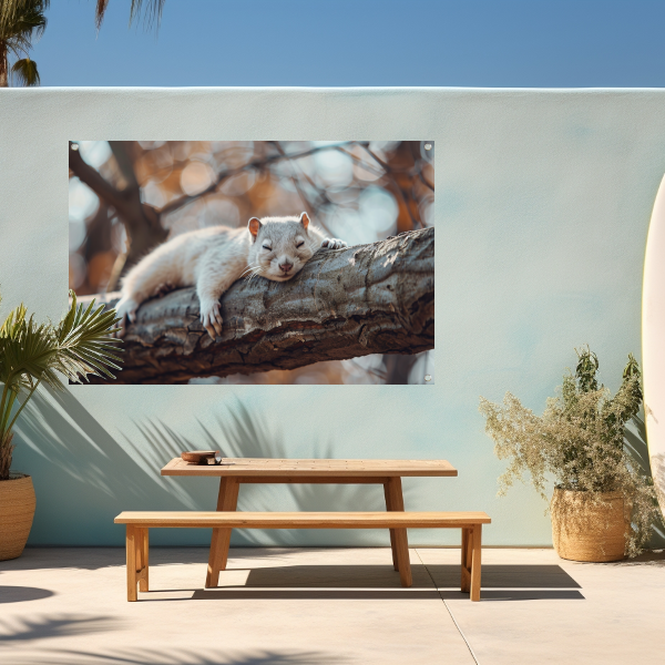 Eekhoorn rustend op herfsttak tuinposter