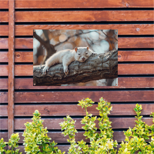 Eekhoorn rustend op herfsttak tuinposter