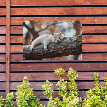 Eekhoorn rustend op herfsttak tuinposter