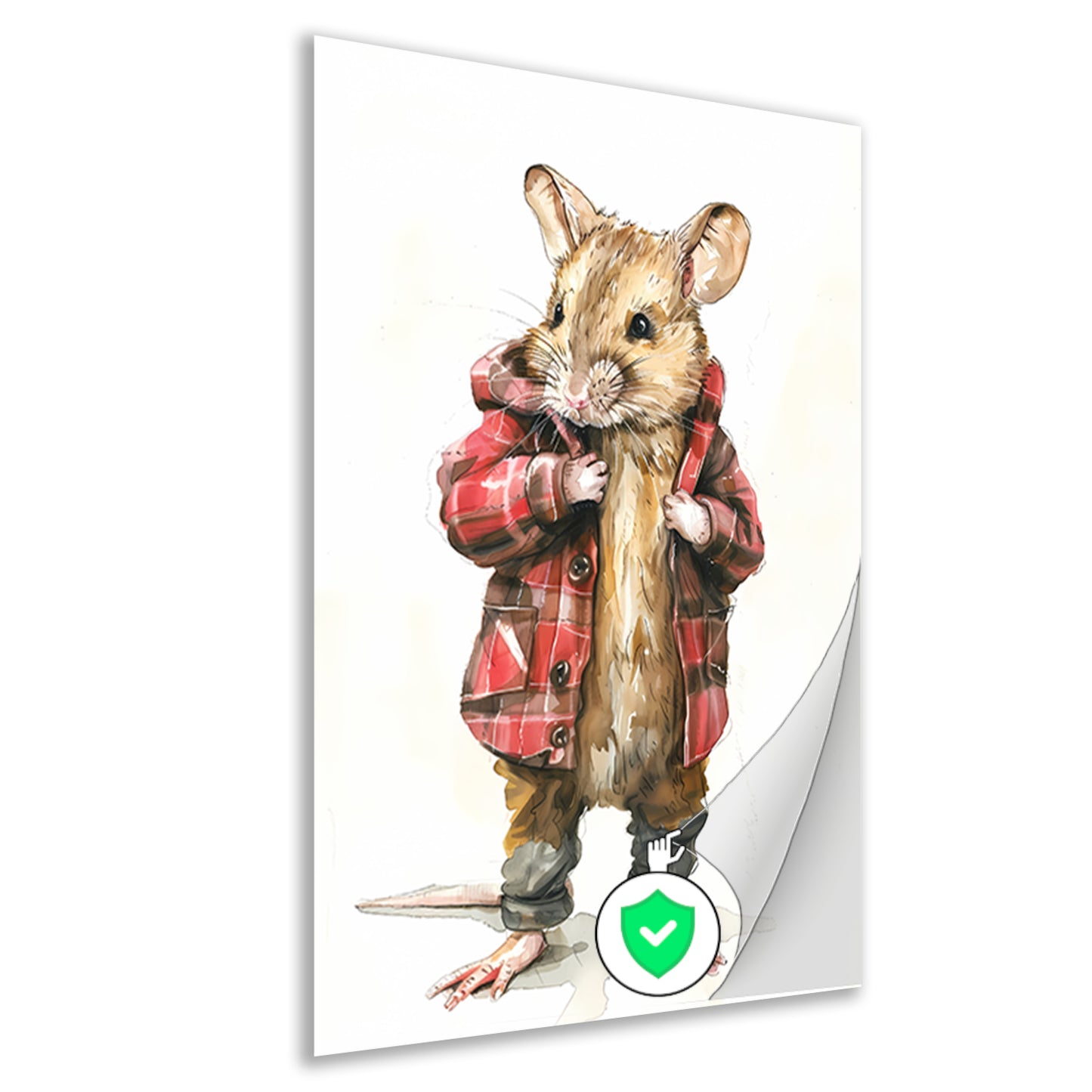 Aquarel  van muis in geruite jas poster
