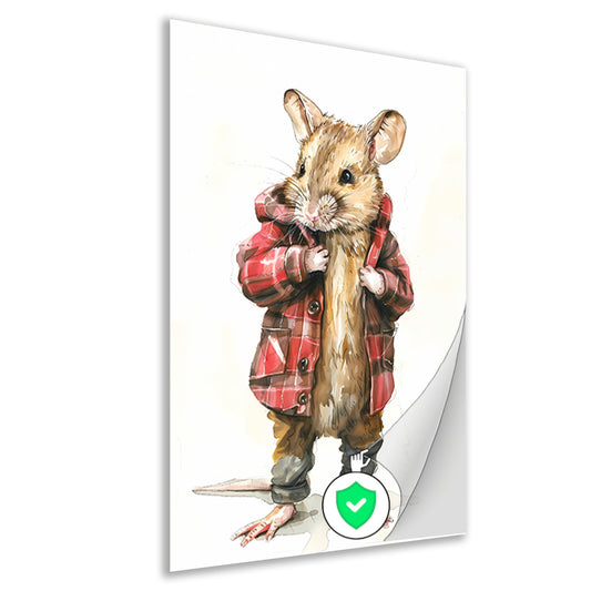 Aquarel  van muis in geruite jas poster