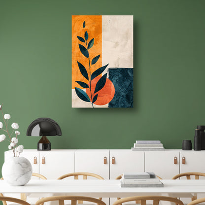 Abstract Plant met Oranje en Blauwe Vormen canvas