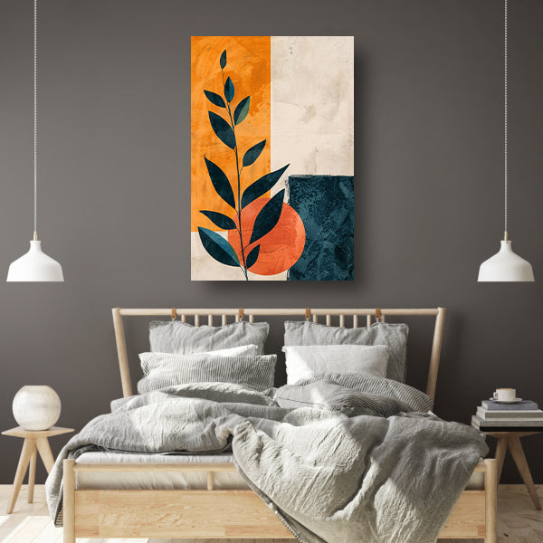 Abstract Plant met Oranje en Blauwe Vormen canvas