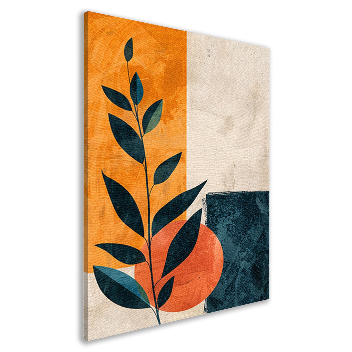 Abstract Plant met Oranje en Blauwe Vormen canvas