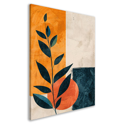 Abstract Plant met Oranje en Blauwe Vormen canvas
