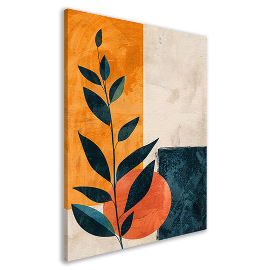 Abstract Plant met Oranje en Blauwe Vormen canvas