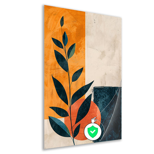 Abstract Plant met Oranje en Blauwe Vormen poster