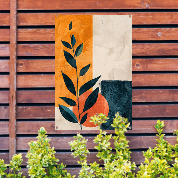 Abstract Plant met Oranje en Blauwe Vormen tuinposter