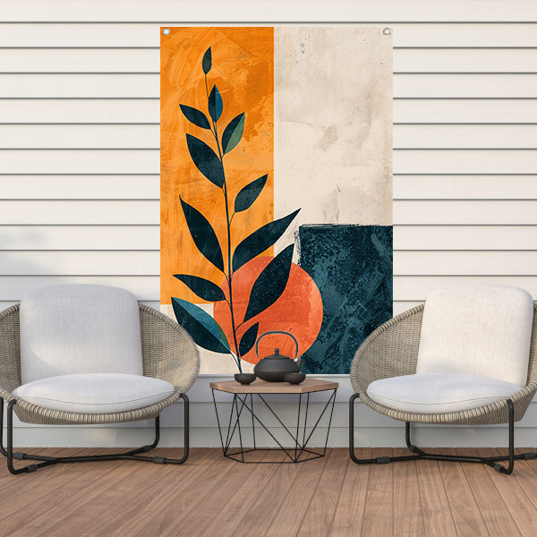 Abstract Plant met Oranje en Blauwe Vormen tuinposter