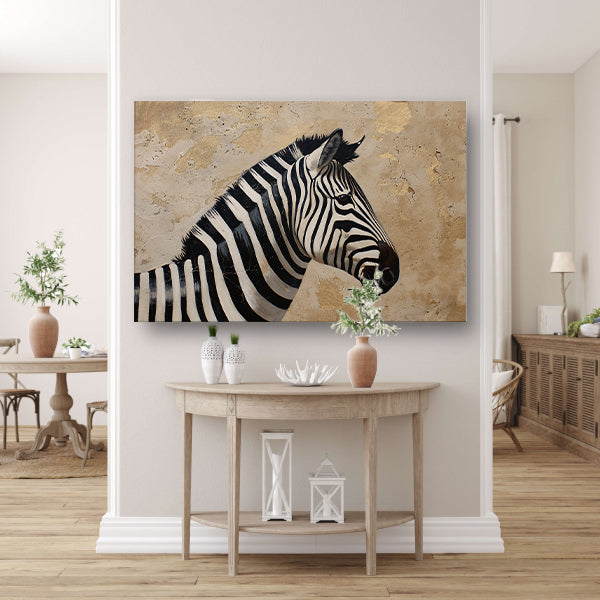 Gedetailleerd zebra schilderij met beige achtergrond acrylglas