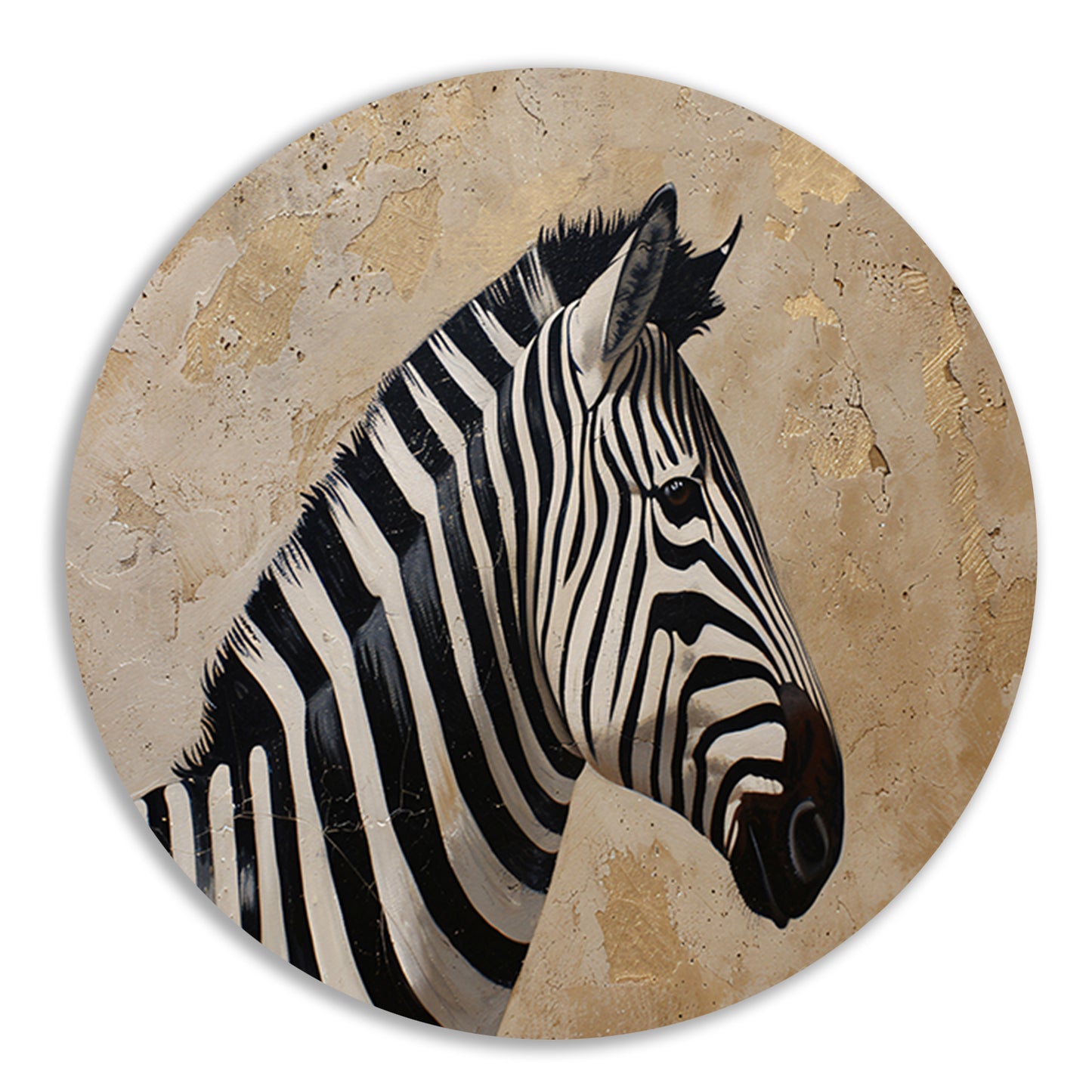 Gedetailleerd zebra schilderij met beige achtergrond aluminium muurcirkel
