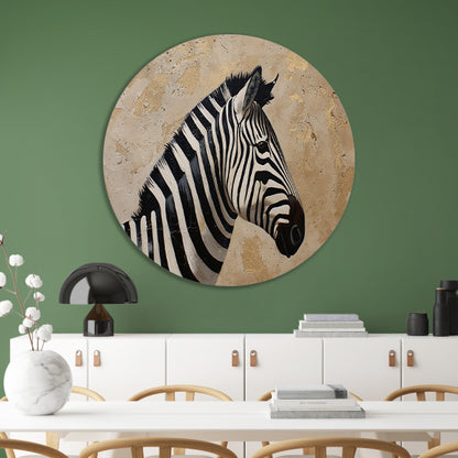 Gedetailleerd zebra schilderij met beige achtergrond aluminium muurcirkel