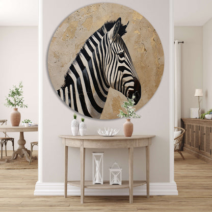 Gedetailleerd zebra schilderij met beige achtergrond aluminium muurcirkel