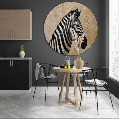 Gedetailleerd zebra schilderij met beige achtergrond aluminium muurcirkel