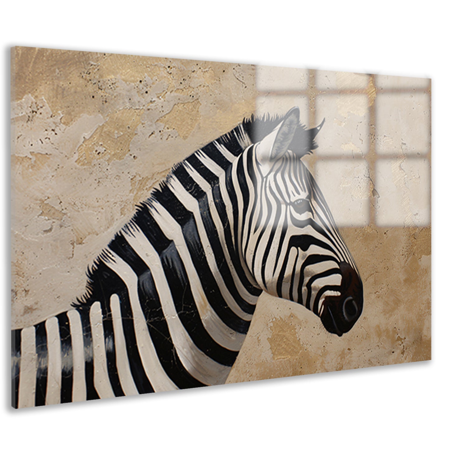 Gedetailleerd zebra schilderij met beige achtergrond acrylglas