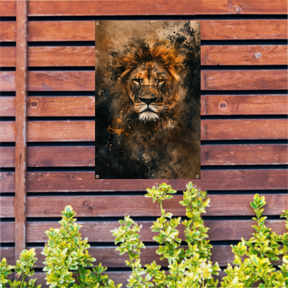 Abstract portret van leeuw in rustieke stijl tuinposter