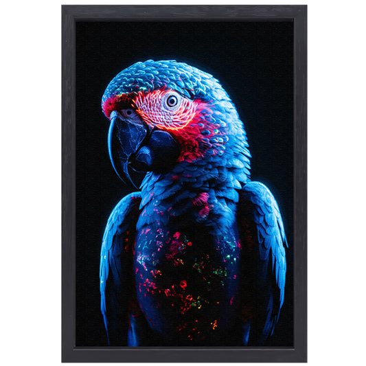 Futuristische Neon Papegaai met Licht Effecten canvas met baklijst