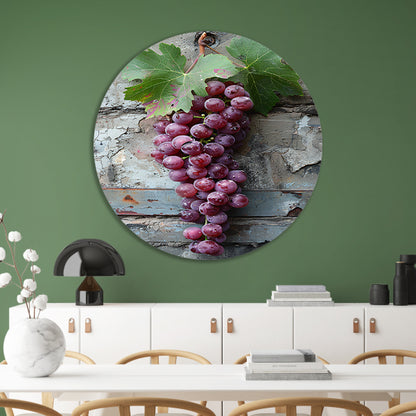 Rijpe Druiven met Blad in Herfstlicht aluminium muurcirkel