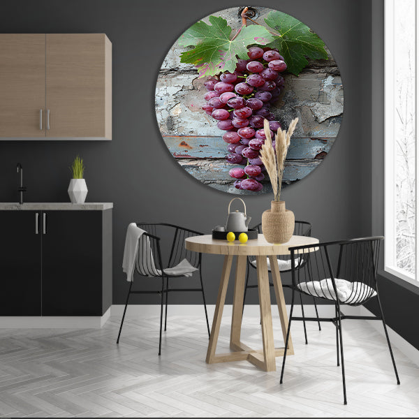 Rijpe Druiven met Blad in Herfstlicht aluminium muurcirkel