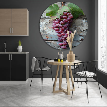 Rijpe Druiven met Blad in Herfstlicht aluminium muurcirkel