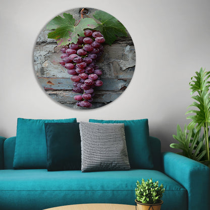 Rijpe Druiven met Blad in Herfstlicht aluminium muurcirkel