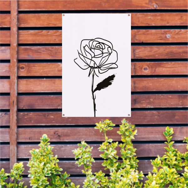 Zwart-witte abstracte roos lijntekening tuinposter